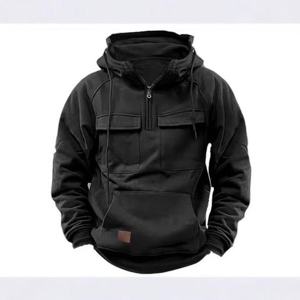 Men's Vintage Distressed Solid Color Hooded Sweatshirt - Long Sleeve Autumn/Winter Outerwear