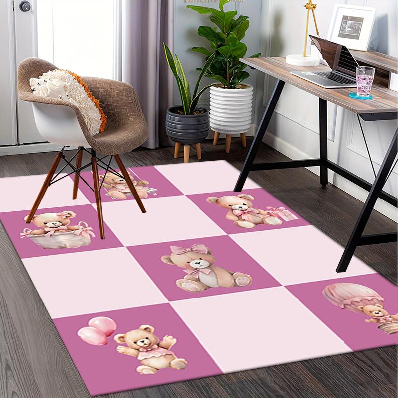 Pink Teddy Bear Chair Mat Office Carpet, Oversized Rug for Home Decor, Sofa Mat, Desk Pad, Gift Idea, Living Room, Bedroom, Various Rooms