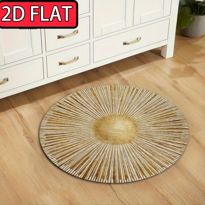 Boho Sun Round Entrance Doormat Golden Radial Sunburst Graphic Rug Neutral Vintage Style Indoor Home Decor Floor Mat
