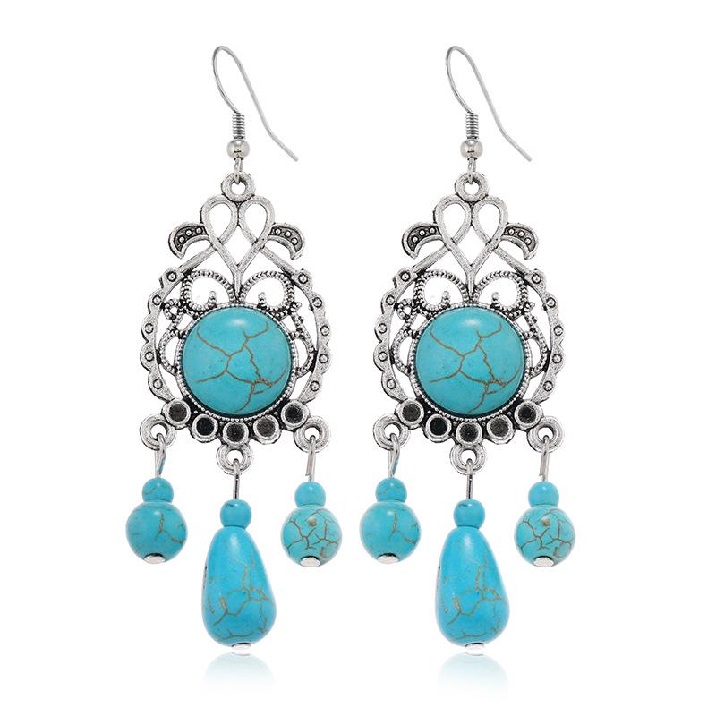 Bohemian Ethnic Retro Floral Turquoise Dangle Earrings