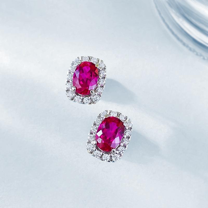 S925 Silver Simulated Ruby Stud Earrings: Versatile Women's Fresh Style Jewelry