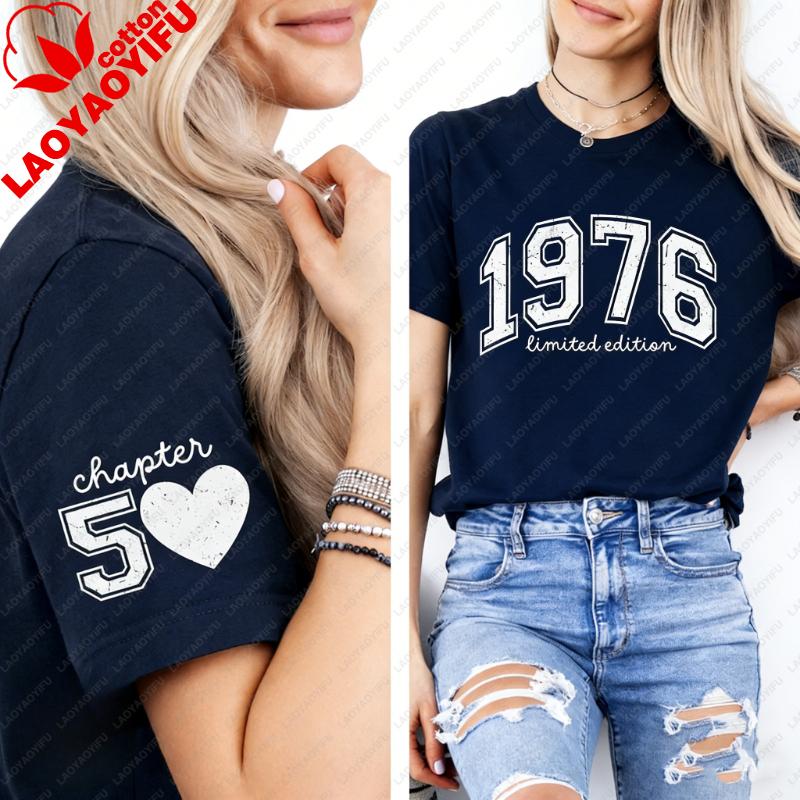 Personalized Limited Edition Tee Custom 1976 Year Number 50th Birthday High Quality Cotton Retro Shirt Printed Tshirt Tops