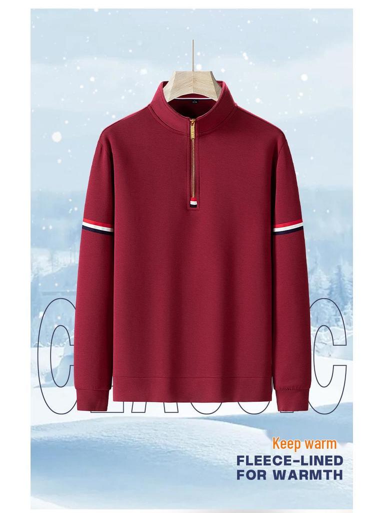 Men's Plus Size Retro Half-Zip Fleece Hoodie - Thick, Loose, Stand Collar for Spring, Autumn, Winter.