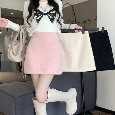 High-end Temperament Skirt Women's Autumn and Winter New Thickened Imitation Mink Velvet Skirt High Waist Skirt