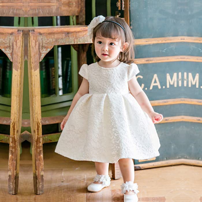 Baby Crew Ceremony Short Sleeve Shrine 80 [SAIHIME] Children's Dress, One-Piece Dress, Neck, Dress, Formal, Embroidered, Dress, Visit, Recital,