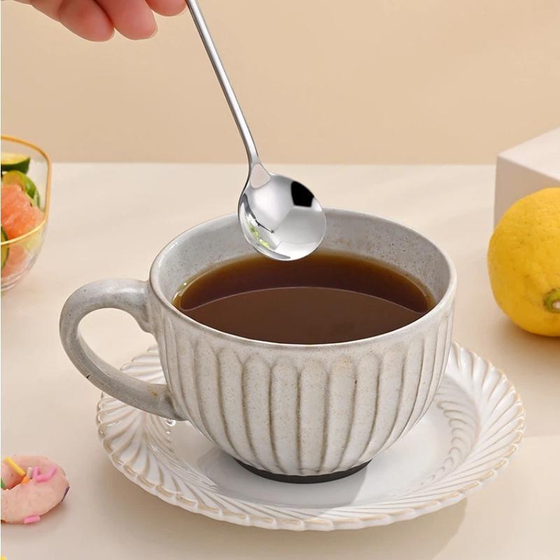 Kitchen Solid Color Stainless Steel Coffee Spoon With Long Handle Scoops Dessert Tea Spoon Accessories Tableware Supplies Tools