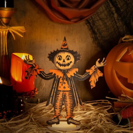 Yousheng 1/6Pcs Halloween Pumpkin Man Bunting Spooky Rustic Wooden Pumpkin Man Hanging Garland Table Sign Festival Ornament Decoration