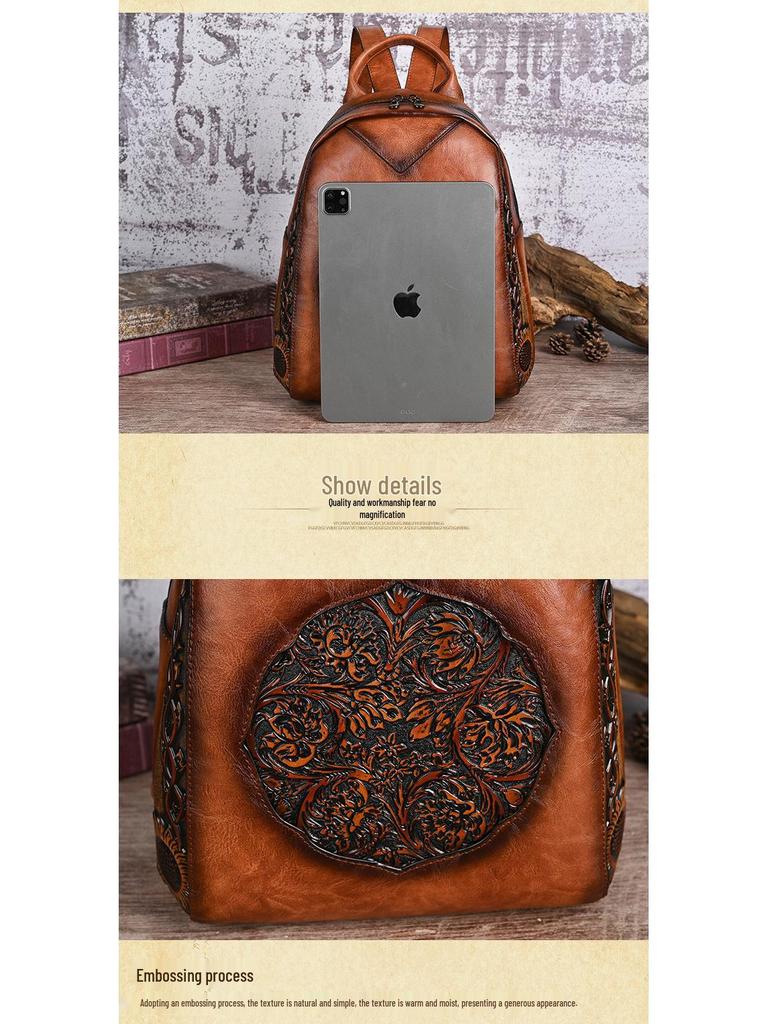 Retro Chinesischer Stil Geprägter Lässiger Reise-Rucksack mit großem Fassungsvermögen für Damen