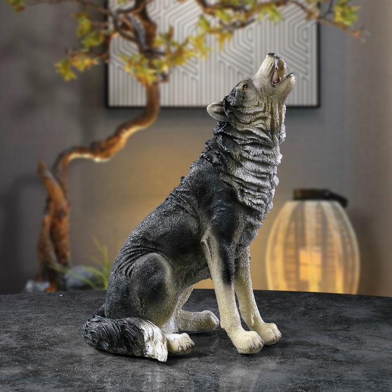 Heulende Wolf-Figur im europäischen Stil, lebensechte Tierplastik für Heimdekoration, Wohnzimmer, Büro oder als Gartendekoration im Freien