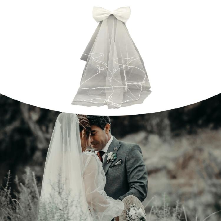 Flower Girl Veil Bow Veils with Hair Clip Wedding Hair Accessories White