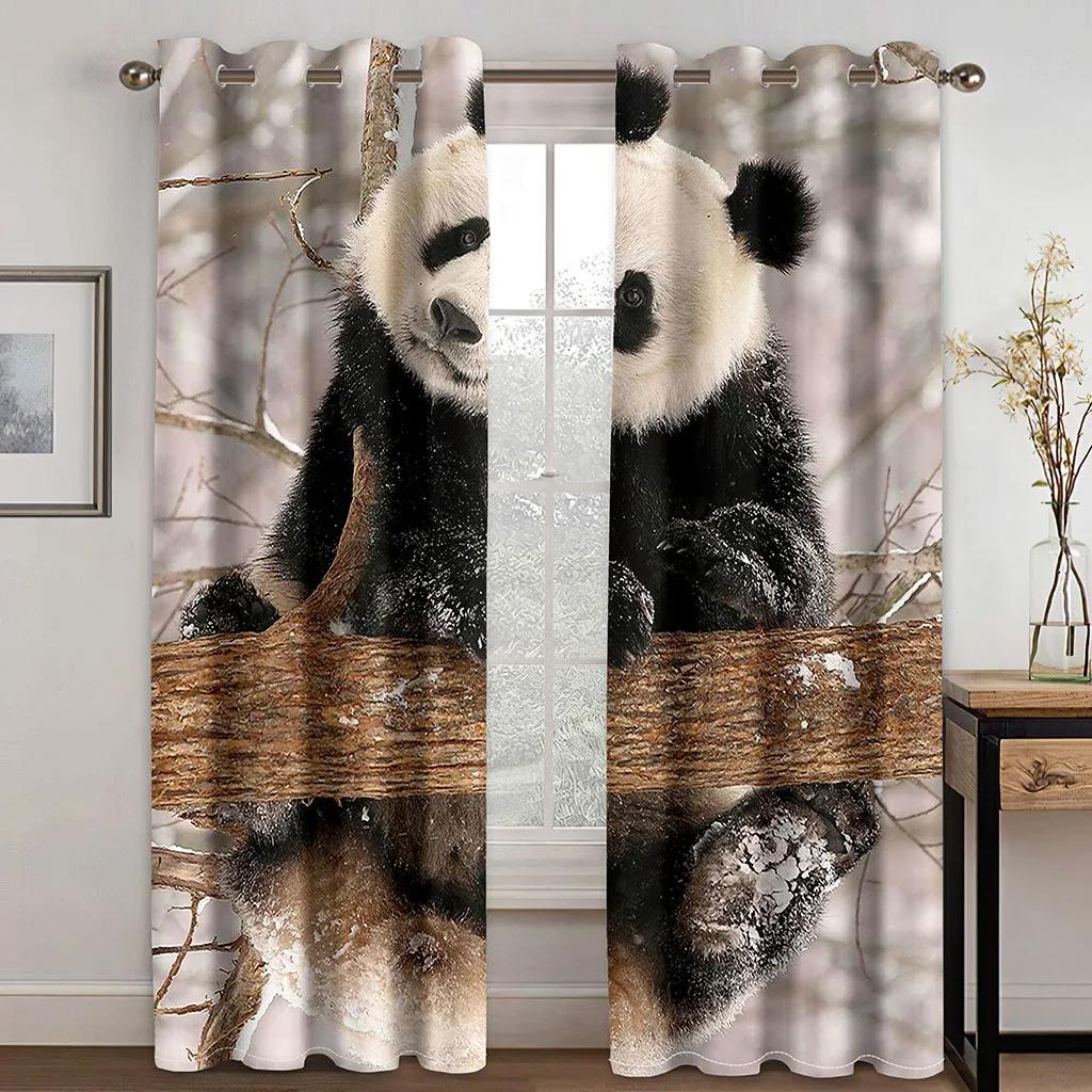 Cute Cartoon Panda High Shading Window Curtain Various Styles of Panda Patterns Thick Blackout Drape Child Bedroom Living Room