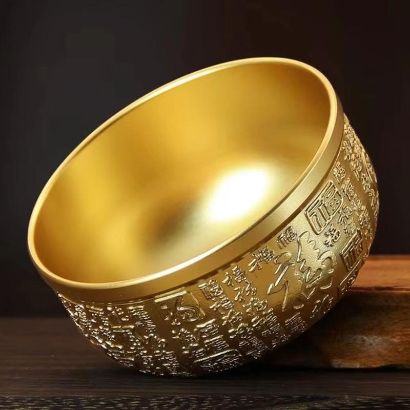 Golden Metal Bowl Copper Decorative Bowl Serving Bowl Blessing Bowl Fengshui Ornament Buddhist Altar Accessories Gift