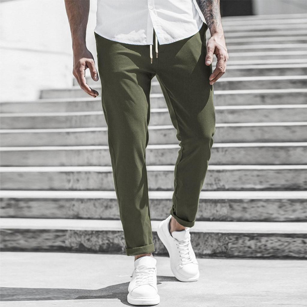 Herren Casual Mode Neun-Punkte-Hose Einfarbig Lässige Taschenhose