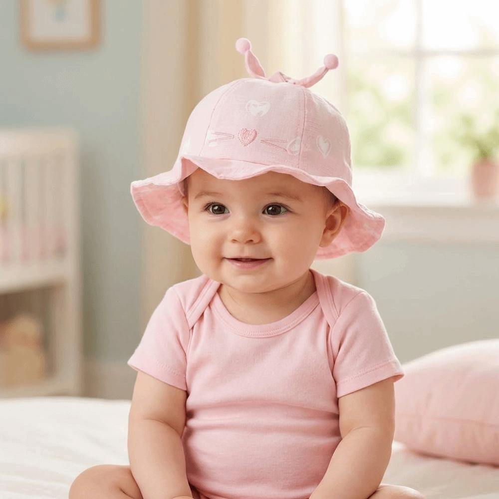 Heart Print Infant Bucket Hat Bow Toddle Fisherman Hat Sweet Baby Sun Hat  Girls