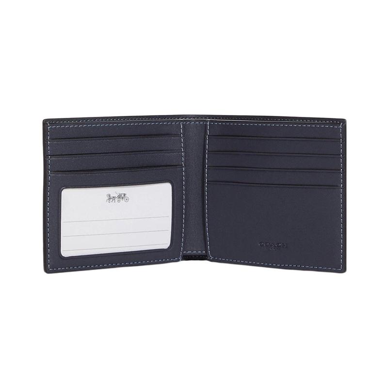 COACH Billfold Wallet 10 Classic Fashion Multi-Card Slot Bifold Coated Canvas Document Case Card Holder Wallet Men's Denim Color and Chalk White