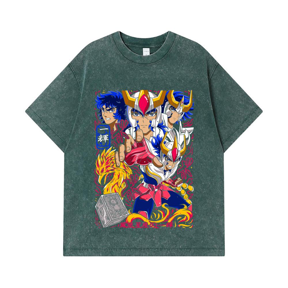 275 GSM Washed T-shirts 100% Cotton Saint Seiya V7 Fenix Print Unisex Heavy Cotton T Shirt