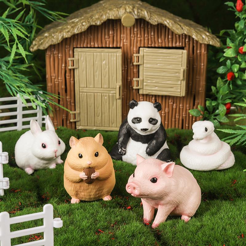 Oenux Farm Model Pig Hen Rabbit Shiba Inu Goat Action Figures Poultry Animals Figurine PVC Miniature Home decor Lovely Kids Toy