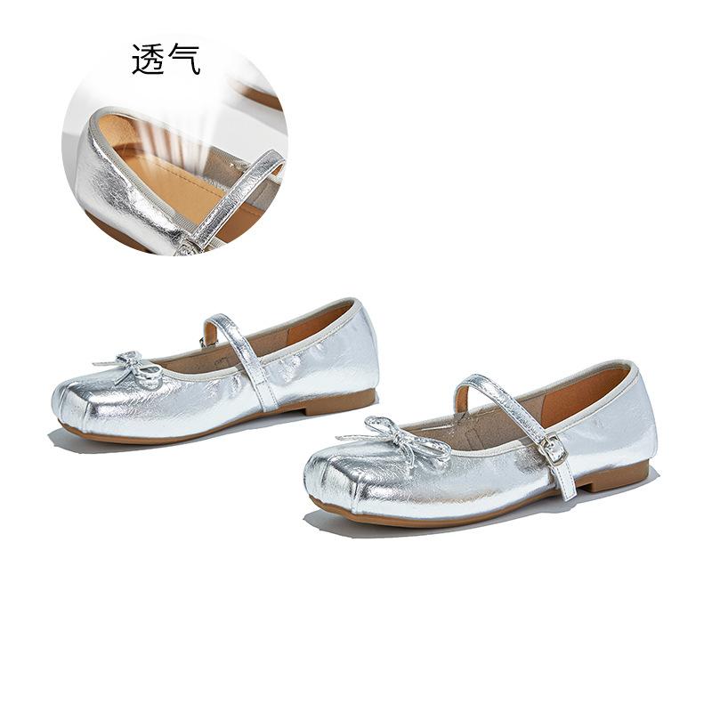 Leather bow Mary Jane women's shoes 2025 autumn new square head buckle fashion single shoes not tired feet shoes women