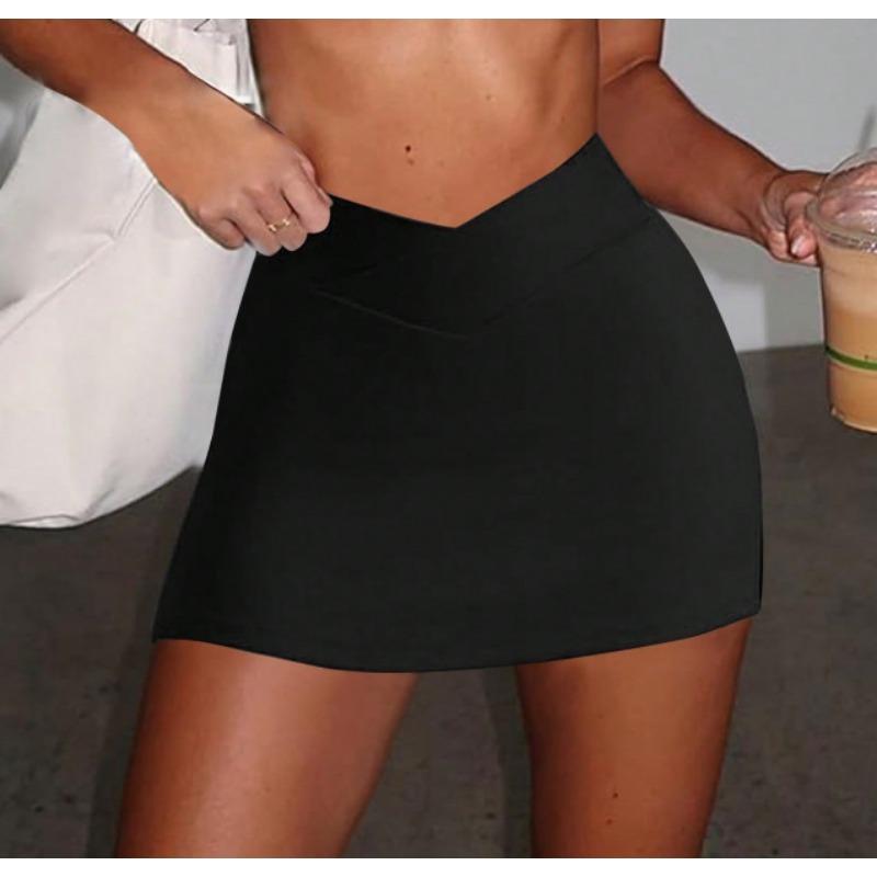 New High Waist Side Split Strap Built-in Shorts Sexy Elastic Sports Short Skirt Tennis Skirt Women