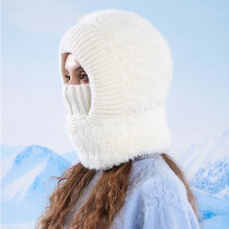 Winter Outdoor Warm Pullover Cap Women's Velvet Ear Protection Riding Neck Integrated Knitted Wool Cap