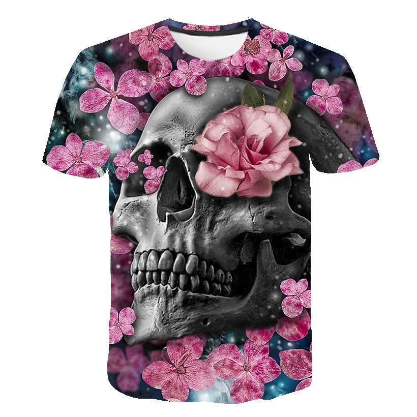 T-shirt col rond pour hommes, impression numérique 3D, motif tête de squelette, été, grande taille