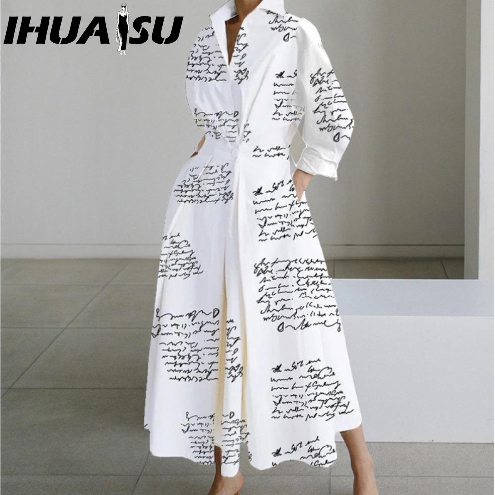 IHUASU Modă Femei Primăvară Toamnă Mânecă Lungă Guler POLO Rochii Casual