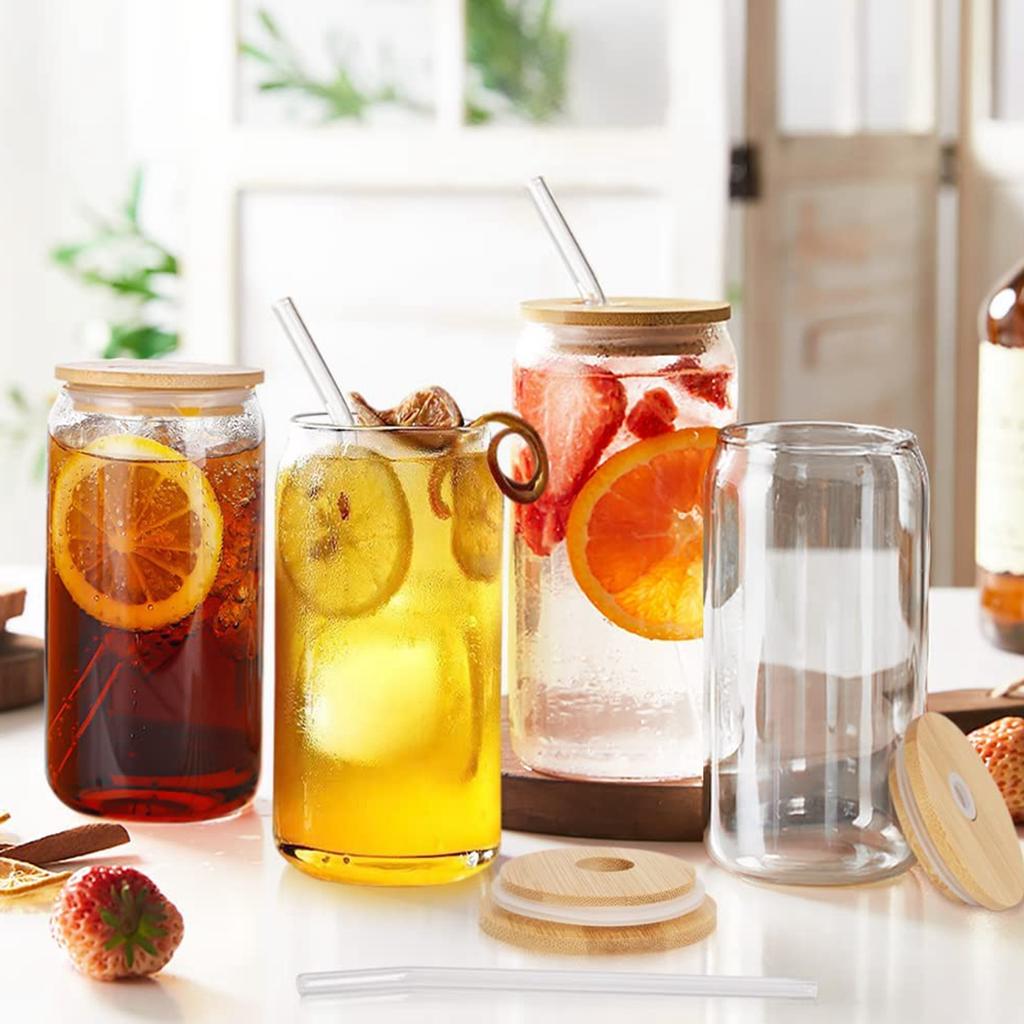 550ml/400ml Glass Cup with Lid and Straw Transparent Reusable Coke Cup Juice Glass Beer Can Milk Mocha Cups Mug Drinkware