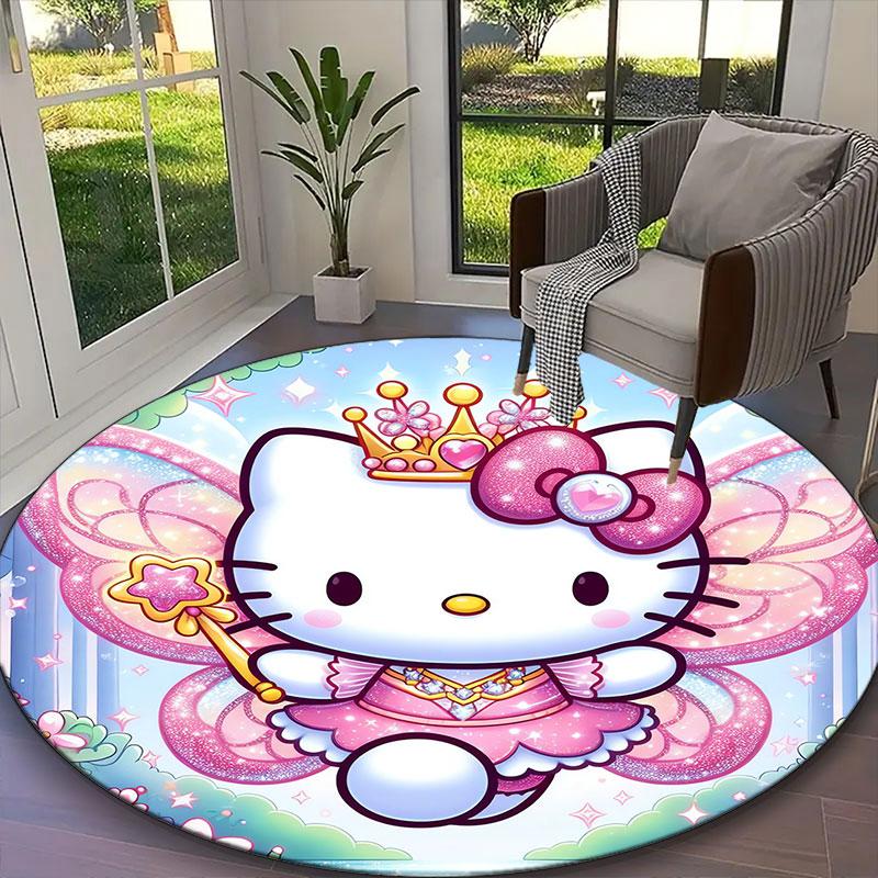 [Hello Kitty Printed Carpet] Durable Home and Office Round Rug, Kitchen Farmhouse Decorative Floor Mat