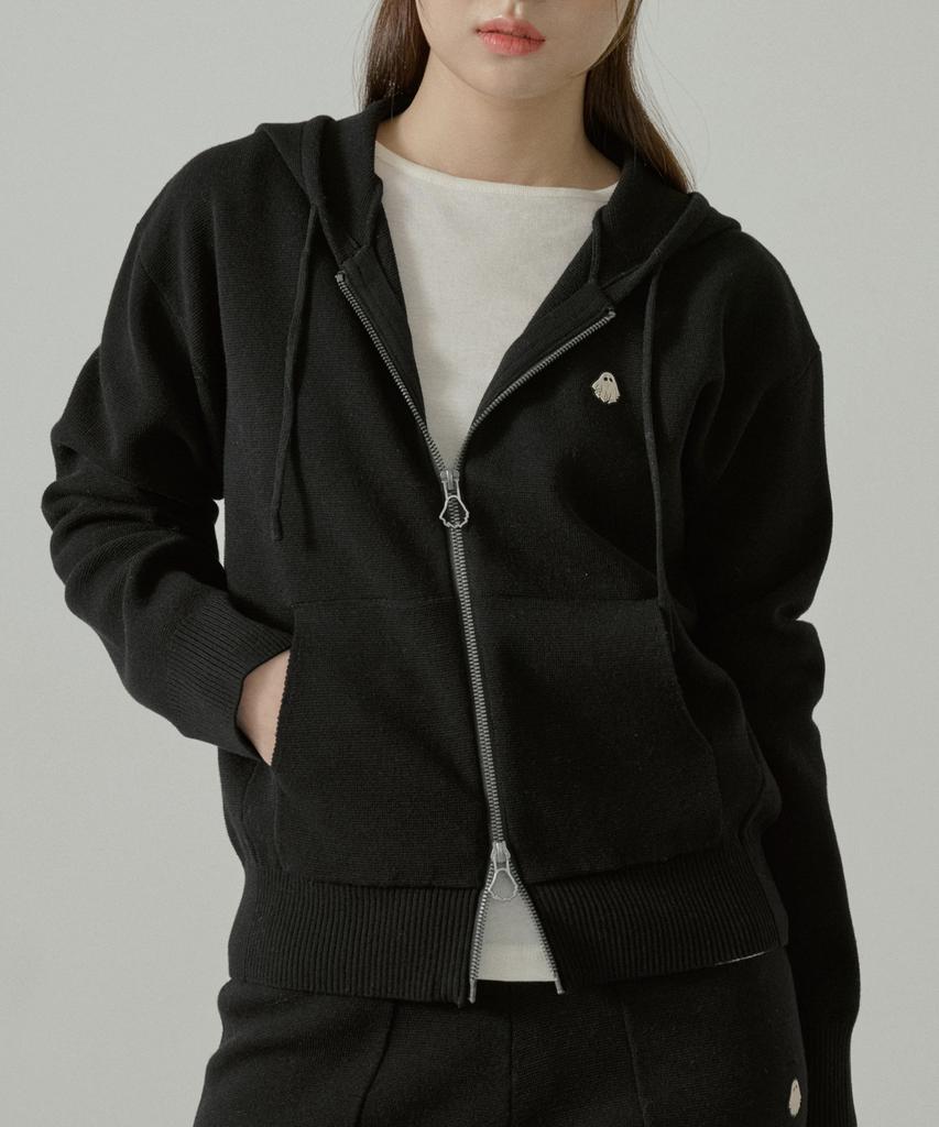 HYPERREET Unisex Ghost Club Knit Zip-Up Hoodie [Matte Black]_Hg1Sw900