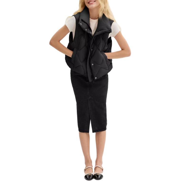 Coach Solid Color Stand Collar Zipper Short Sleeveless Vest Women vests Black CV305-BLK