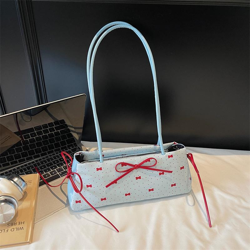 

Модная универсальная милая сумка-багет с бантом, женская летняя простая нишевая высококлассная одноплечевая сумка синий