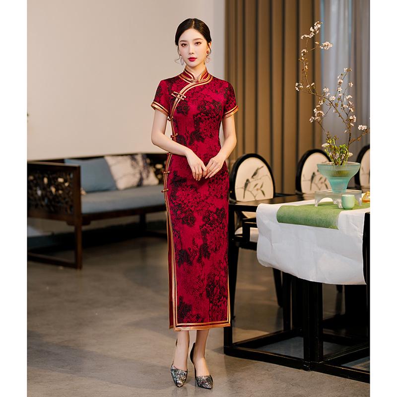 318 Snygg Lång Cheongsam - Vår/Sommar Förbättrad Design för Banketter & Vardagsbruk