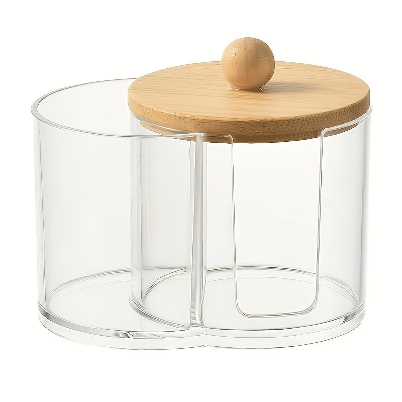 

1 шт. Органайзер для косметики большой вместимости, пыленепроницаемый, органайзер для ватных палочек, бамбуковая крышка, портативный держатель для ватных палочек и пуховок