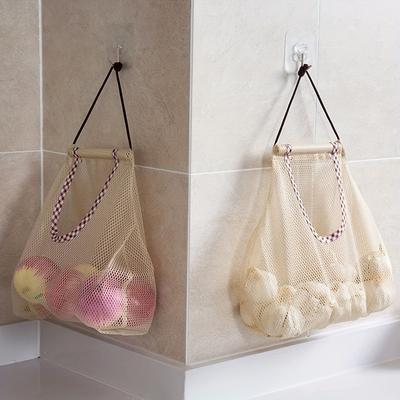 Storage Bag for Home Use with Hanging Beige Color. This Large Capacity Breathable Hanging Mesh Bag Maximizes Storage Space