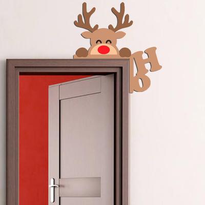 Wood Santa Christmas Door Corner Decor Snowman Reindeer Frame Sign Wooden Pendant Party House Decor Christmas Door Frame Decor