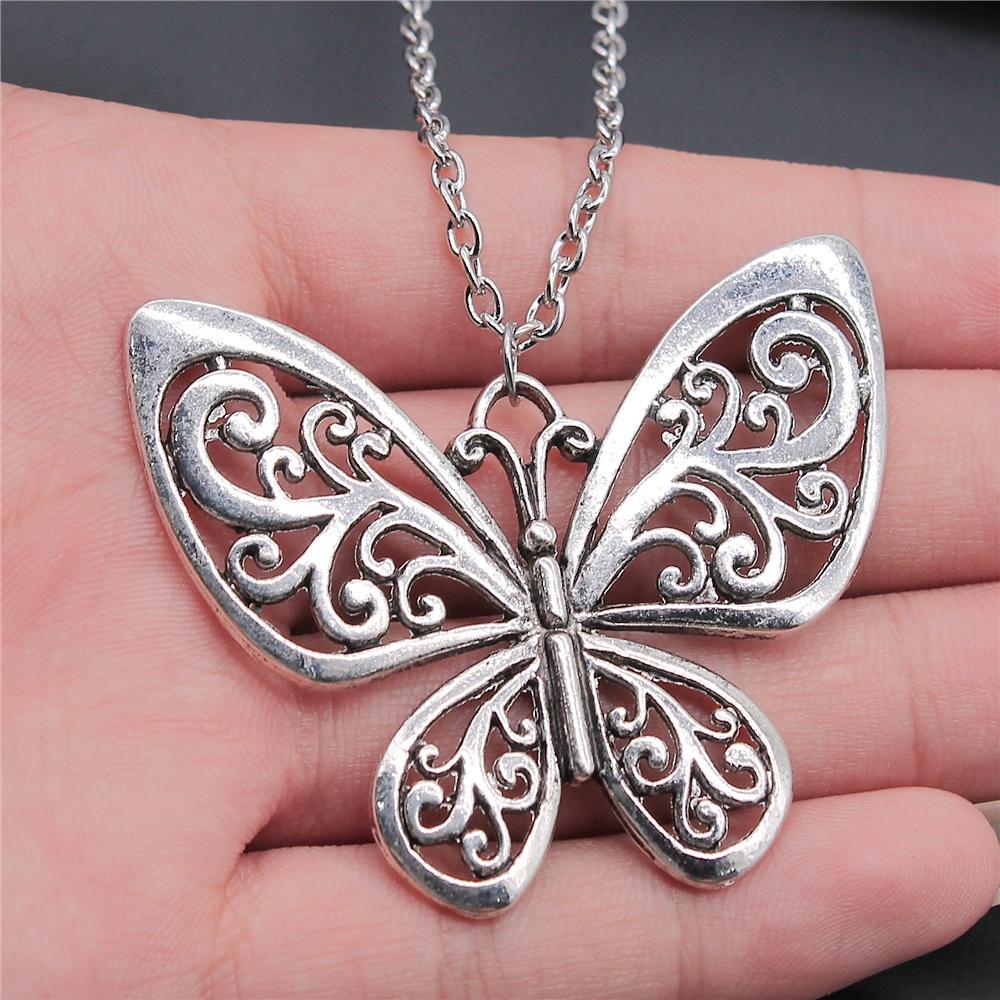 New Fashion Antique Silver Color Flying Animal Insect Necklace Butterfly Dragonfly Bee Cicada Pendant Necklace Gift For Women