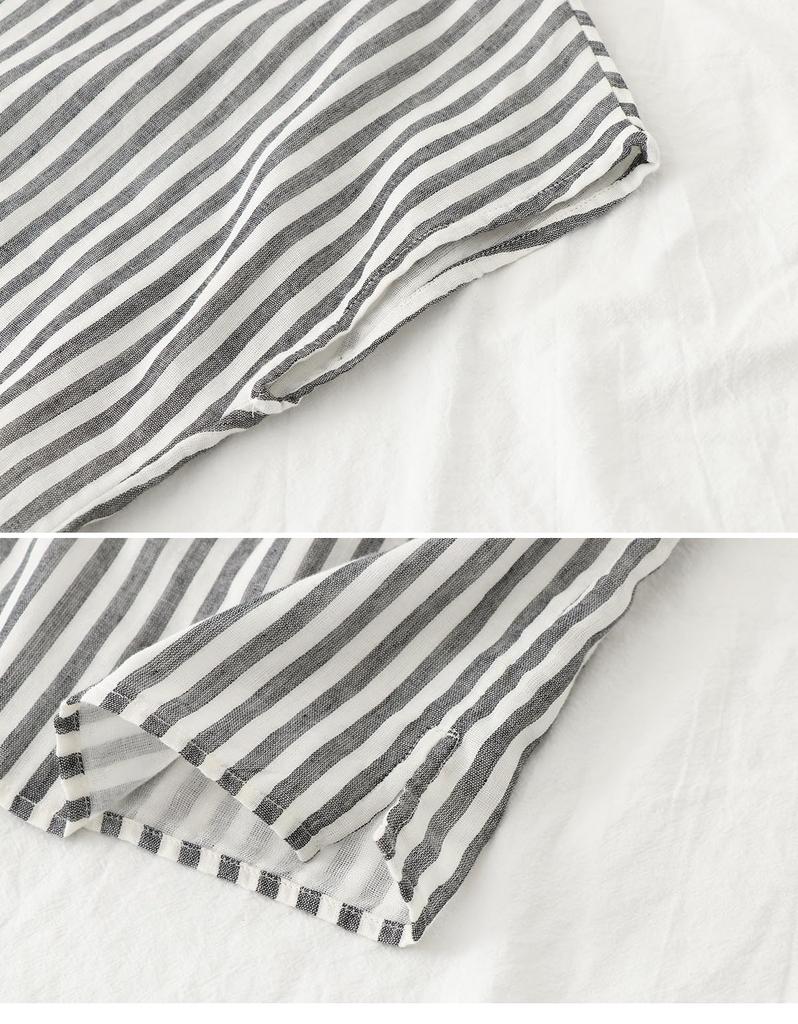 Short Sleeve Plain Gauze L Striped [BdeSYT] Women's Shirt, Top, T-Shirt, 100% Cotton, Blouse, Simple, Breathable, Thin, Soft, Comfortable, Casual,