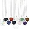 Valentine's Day Crystal Heart Pendant Necklace for Women, Natural Stone & Titanium Steel