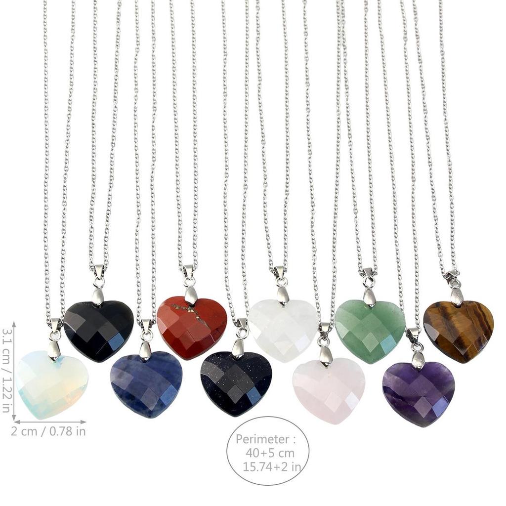 Valentine's Day Crystal Heart Pendant Necklace for Women, Natural Stone & Titanium Steel