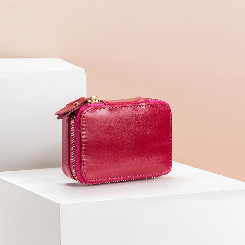 Mini leather lipstick bag with mirror cowhide cosmetic bag change bag earphone bag women's fashion coin bag storage bag