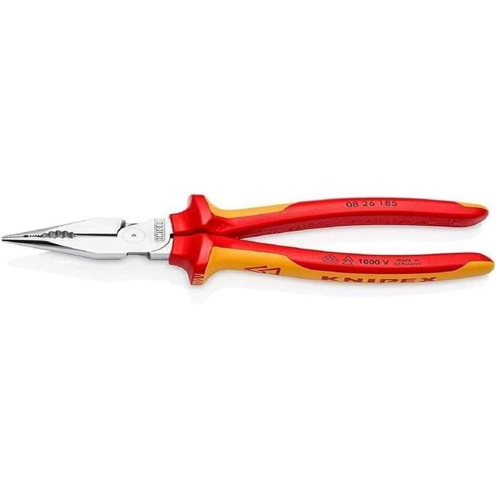 KNIPEX Needle Nose Pliers, Insulated Comfort Grip Handle, 185mm, 0826-185SB, Red