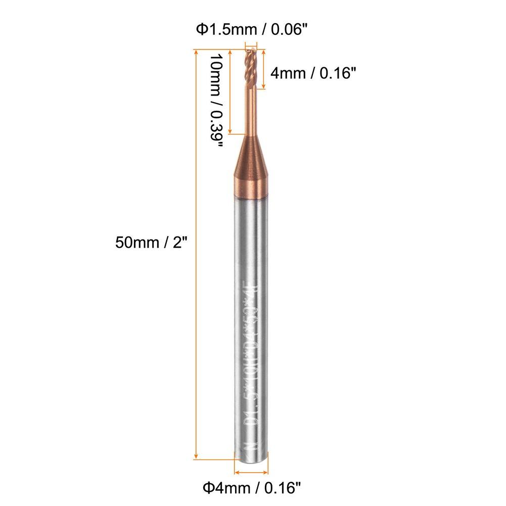 Freză frontală pătrată cu 4 fluiere din carbură acoperită cu AlTiSiN 1,5 mm x 10 mm x 4 mm x 50 mm