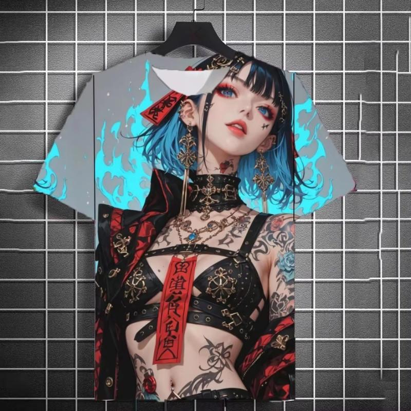 

3D Printed Cool Sword Girl T-Shirt For Men Retro Dragon Pattern Tees Summer Casual O-Neck Short Sleeve Tops Street Tee Shirts XS