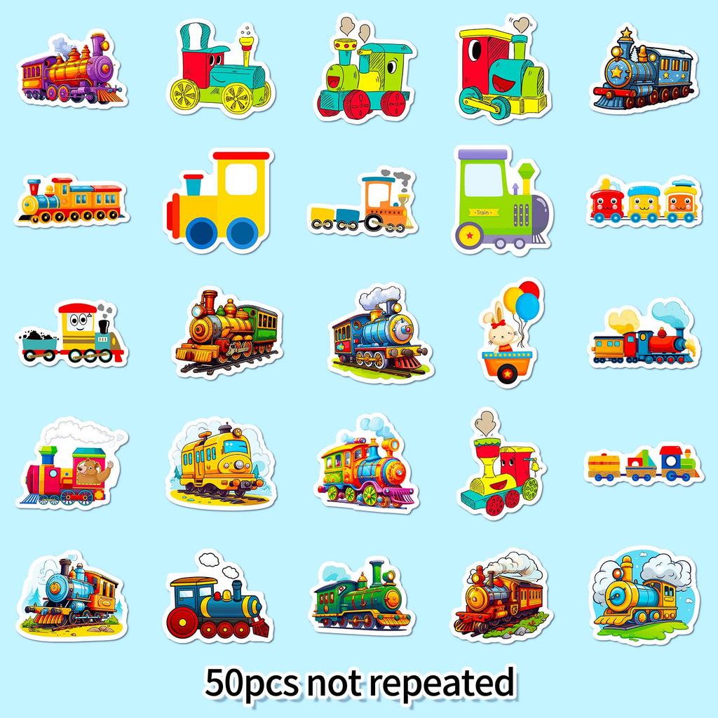 50 Cartoon Little Train Stickers for Kids – Vehicle Series for Notebooks & Rewards