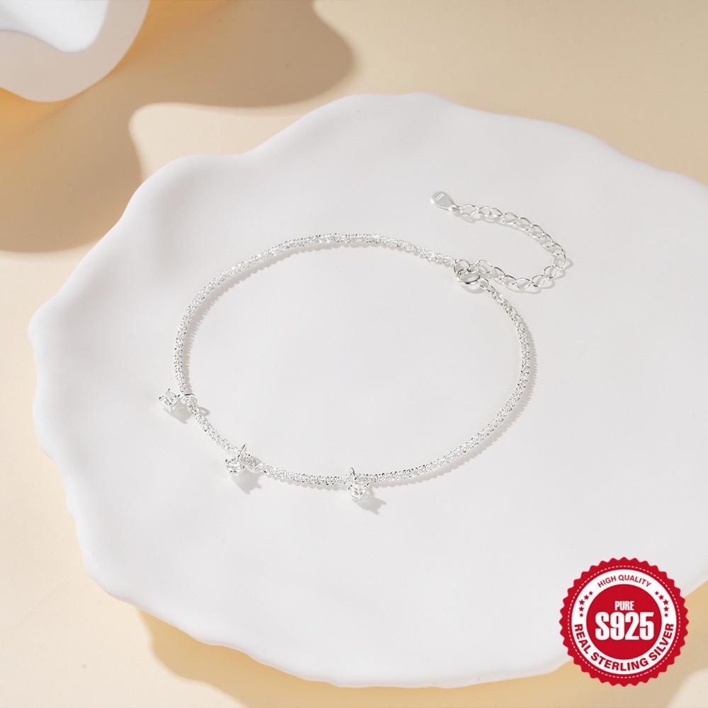 Fashion Summer S925 Sterling Silver Single-Layer Adjustable Cauliflower Chain Three Zircon Pendant, Anklet