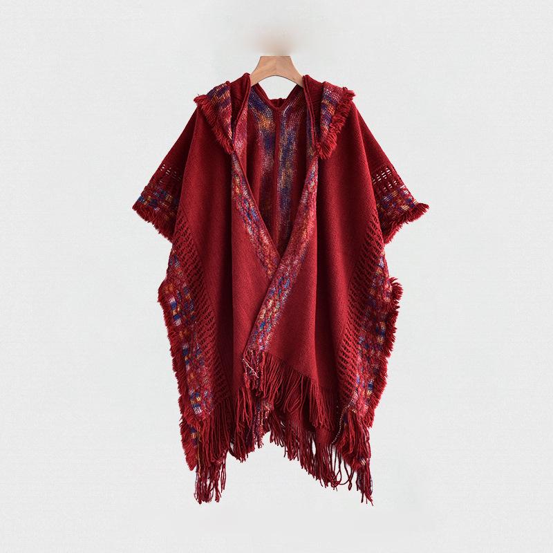 Casual Dark Pattern Hooded Shawl: Versatile, Comfortable, Breathable, Warm, Simple Fashion Scarf-Cape.