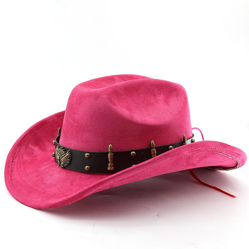 Suede Western Cowboy Hat Vintage Metal Jazz Hat Men's and Women's Ethnic Style Autumn and Winter Big-brimmed Top Hat