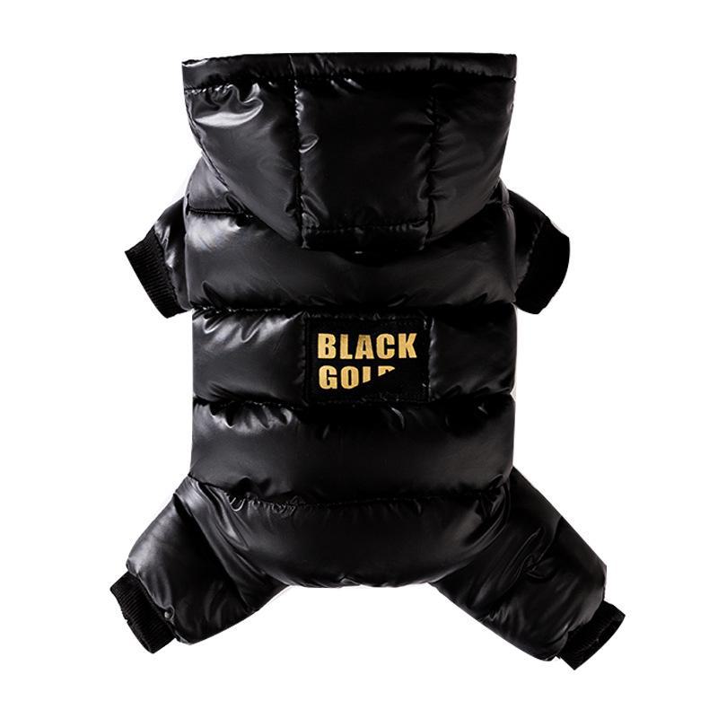 Graphene Black & Gold Hooded Down Jacket for Small Dogs & Cats - Autumn/Winter Pet Clothing