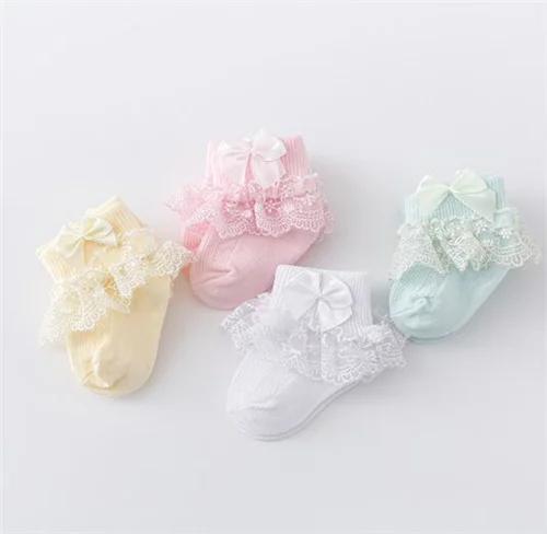 4Pairs/lot Newborn Baby Socks For Girls Cotton Lace Infant Girls Sock Princess Bow Toddler Baby Girls Socks Spring 0-24M