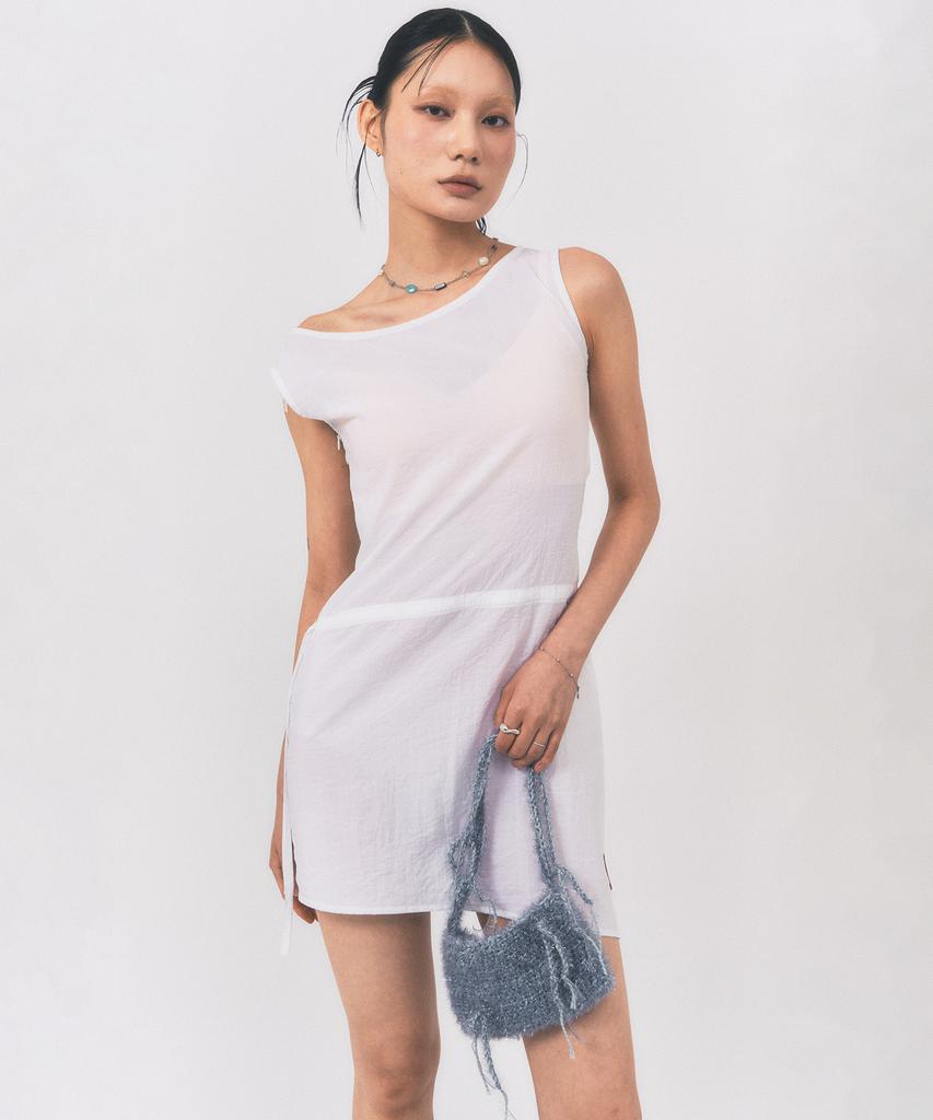 Lipeullegtibeulum Off-Shoulder Sheer Midi Dress (White)